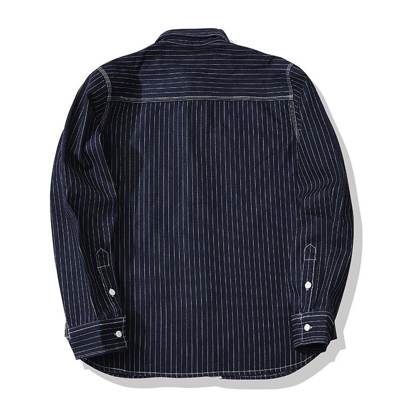 OKONKWO Indigo WESTERN SHIRTS camisa a rayas ameikaki Denim camisa de trabajo