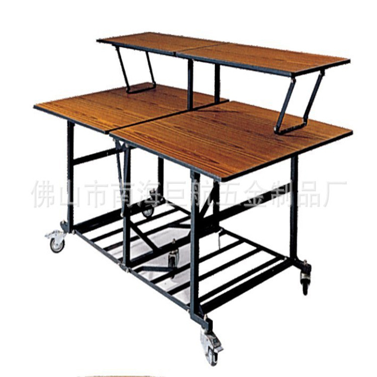 【Jh-T21】Double-Layer Movable Folding Banquet Table with Wheels, Buffet Table for Weddings and Hotels, Commercial Long Table