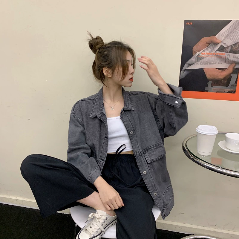 Denim Jacket Women Oversized (2024), Korean BF Style, Retro Long Sleeve
