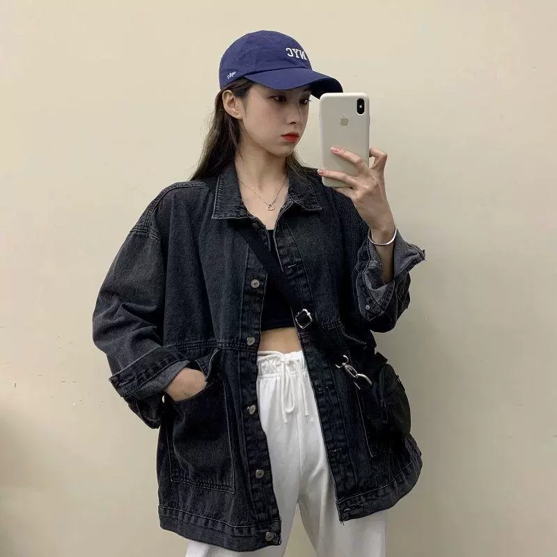 Denim Jacket Women Oversized (2024), Korean BF Style, Retro Long Sleeve