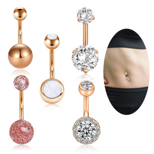 Europe and the United States hot new round navel creative protein zircon crystal diamond rose gold navel nail piercing jewelry hot sale