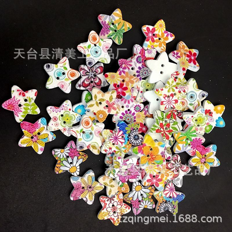 1,75 fondo blanco pintado impreso estrella de cinco puntas spot botón estrella de cinco puntas colorido mezclado 100 piezas por paquete