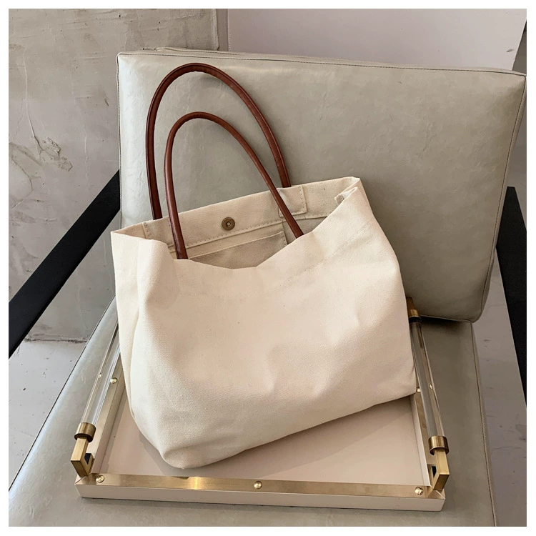 Canvas Tote Bag Korean Style, Large-Capacity One-Shoulder, Simple Student Shopper