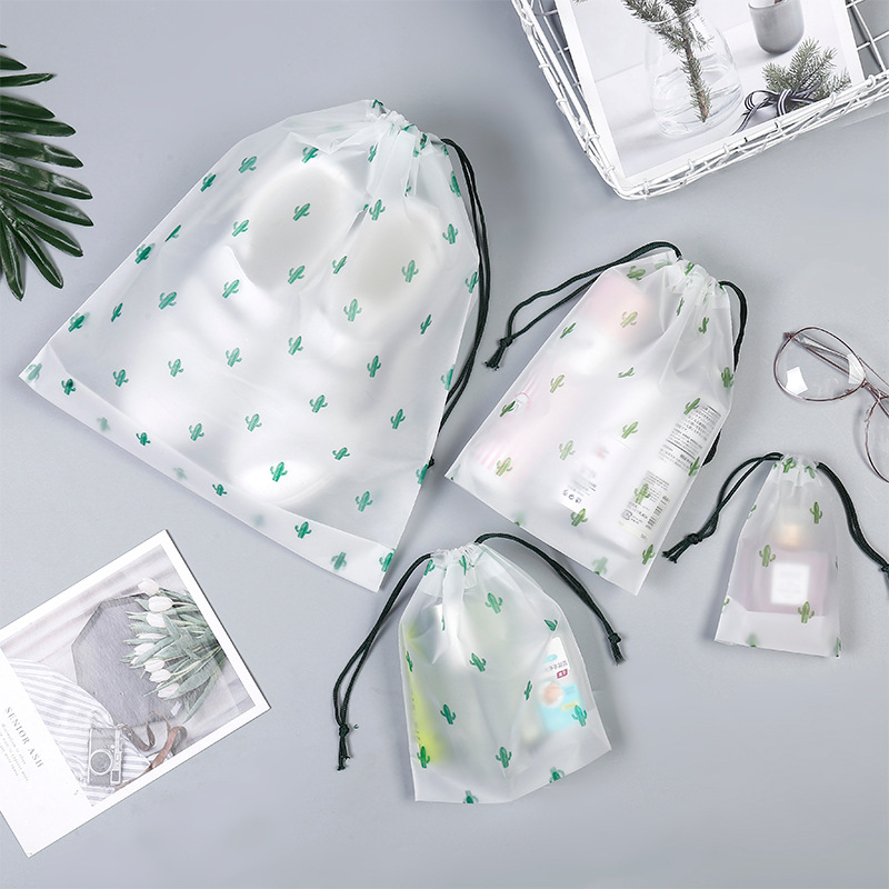 Cactus transfronterizo esmerilado bolsa de cordón de dibujos animados bolsa de zapatos de viaje Toalla de cara bolsa de plástico de almacenamiento
