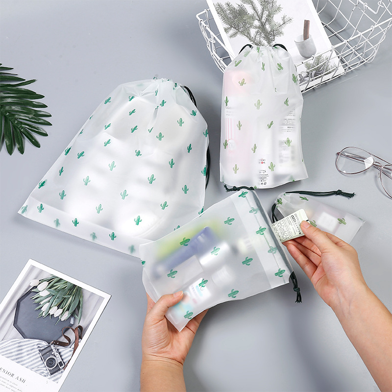 Cactus transfronterizo esmerilado bolsa de cordón de dibujos animados bolsa de zapatos de viaje Toalla de cara bolsa de plástico de almacenamiento
