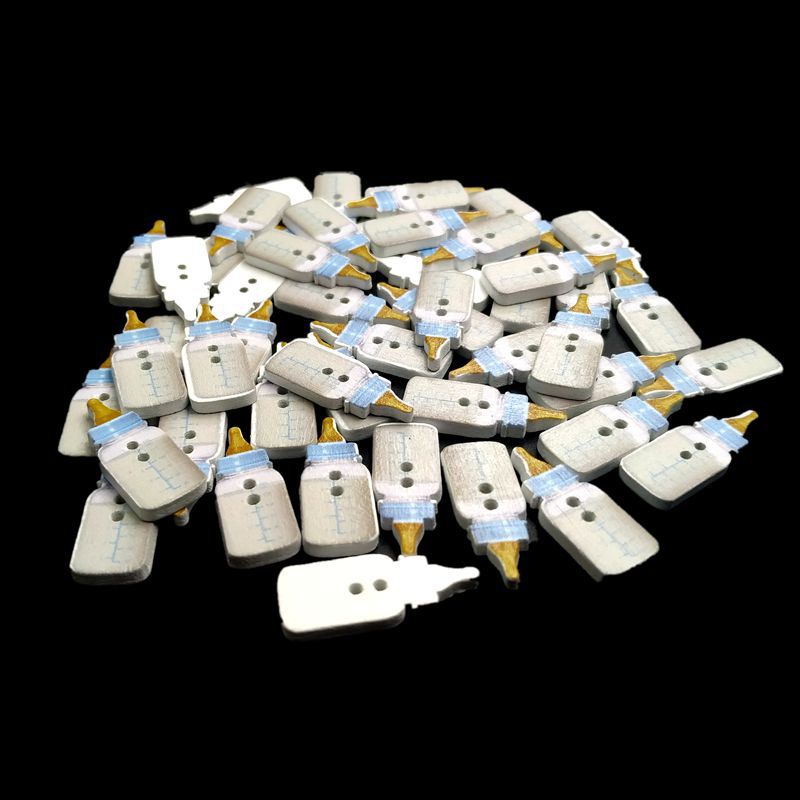 10*25mm fondo blanco pintado biberón de madera de dos agujeros botón hecho a mano accesorios de ropa 50 unids/bolsa