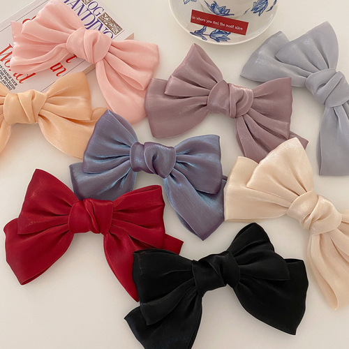 Korean super large bow hairpin~Female internet celebrity sweet hairpin JK plaid fabric simple mermaid pearl top clip