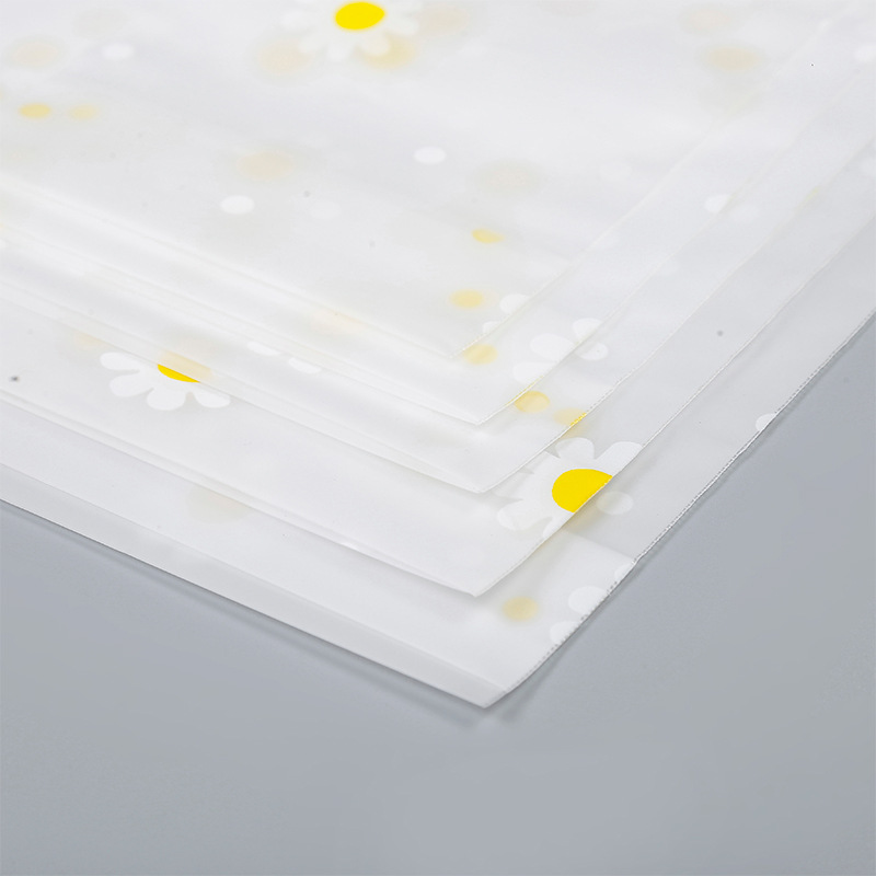 Procesamiento personalizado de margarita pequeña cuerda de dibujo bolsa de PE esmerilado bolsa de almacenamiento cosméticos joyería bolsillo de cuerda