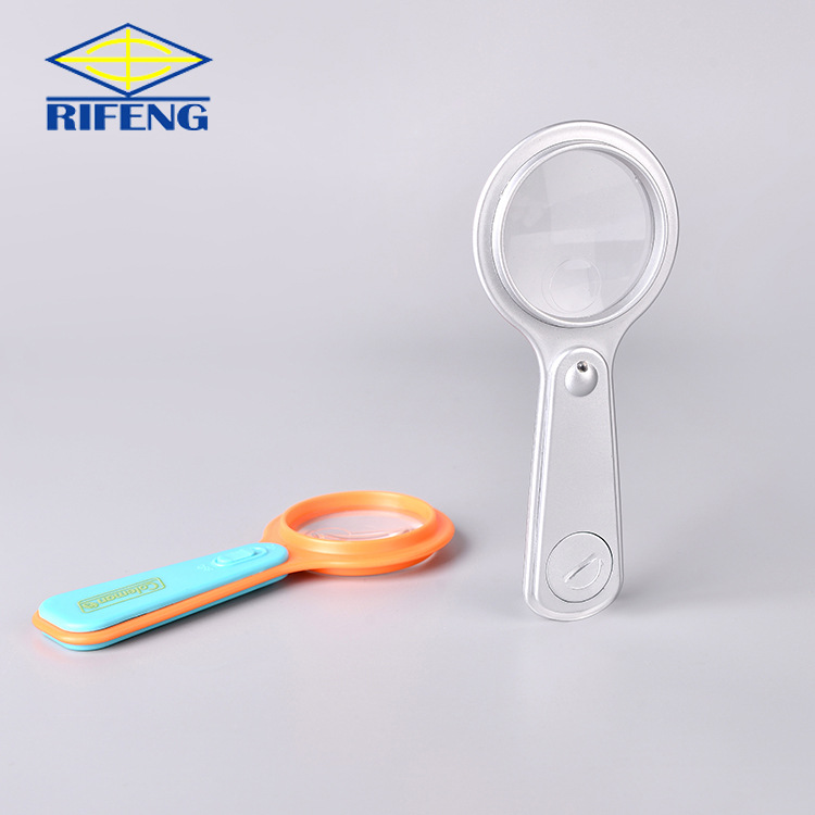 厂家批发彩色50mm带灯led放大镜 高清镜片儿童科教阅读手持放大镜