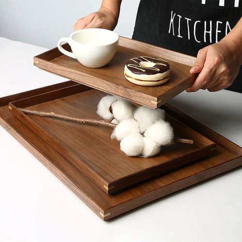 Japanese black walnut wooden tray rectangular household tea tray fruit water cup tray dinner plate lettering wholesale