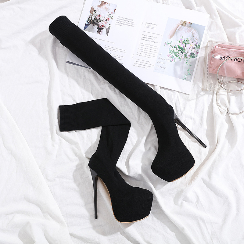 Tacones altos invierno Nuevo en stock sobre la rodilla botas odio tiangao etapa discoteca botas elásticas botas delgadas