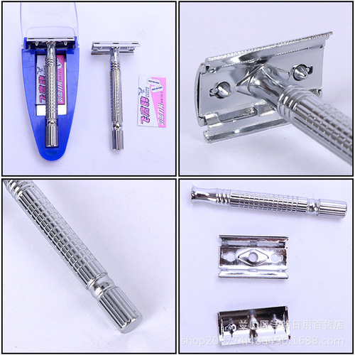 Jinjie 2003 Shaving Razor Handle, Vintage Manual Shaving Razor Stand, Dual-Sided Razor Stand Set