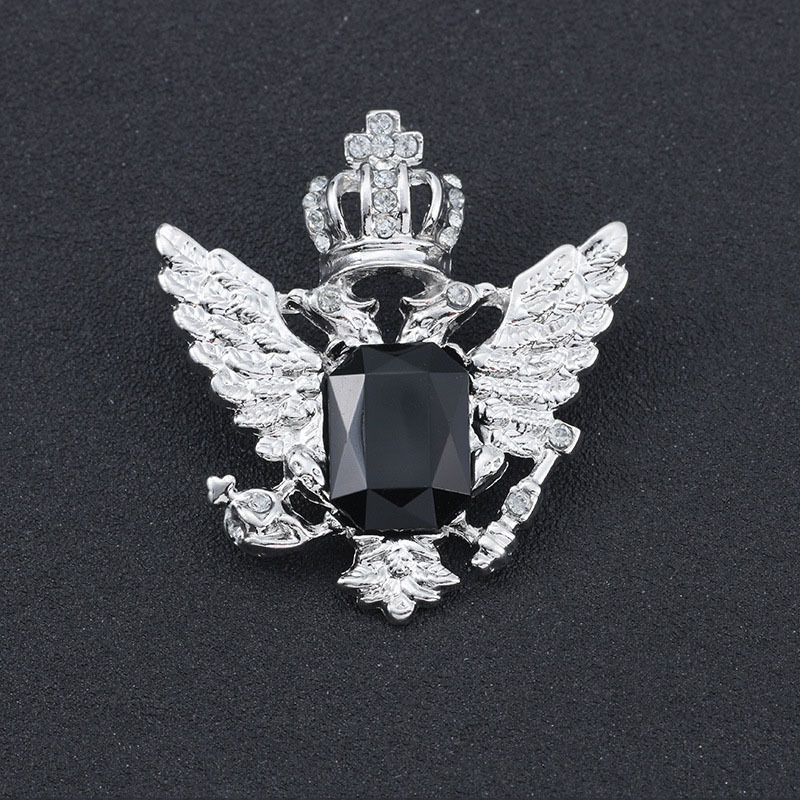 Broche unisexe en forme de couronne et d'ailes d'ange ornée de pierres précieuses - Accessoire de mode polyvalent pour châle ou col._voghion.com