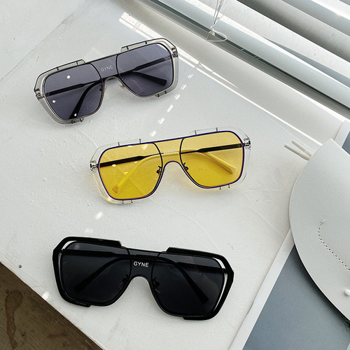 Internet celebrity one-piece large-frame square sunglasses for women, retro yellow eye protection sunglasses for men, anti-UV tide for driving