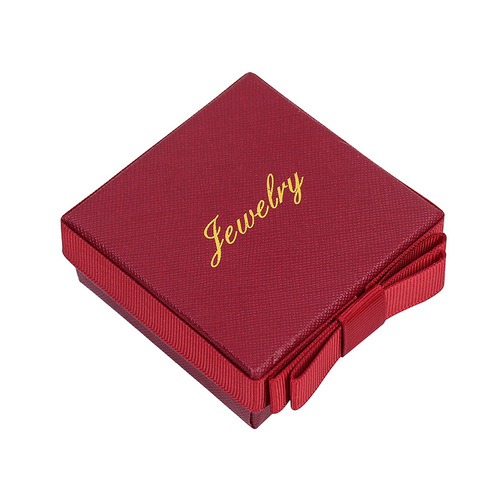 Wholesale classic retro burgundy bow jewelry box necklace ring gift packaging box printed with LOGO