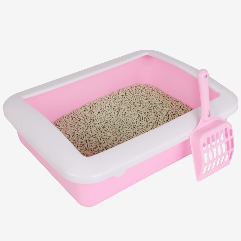 Caja de arena para gatos, inodoro para gatos, caja para excrementos de gatos, caja de arena rectangular de plástico de estilo abierto para mascotas, suministros para gatos, pala para arena, limpieza.