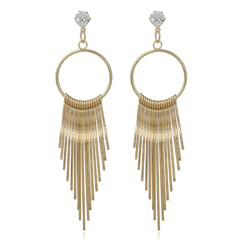 韩版锆石夸张女欧美金属长款流苏耳环时尚耳钉耳饰批发饰品