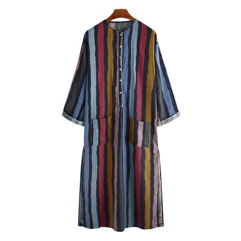 New Spring/Summer Clothing Long sleeved jumpsuit Arabic striped printed Muslim men's robe_voghion.com