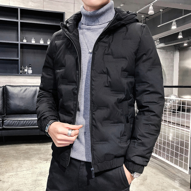 Alta chaqueta de terciopelo 2023 invierno corto nueva ropa de trabajo abajo chaqueta de los hombres de moda Slim guapo chaqueta con capucha moda