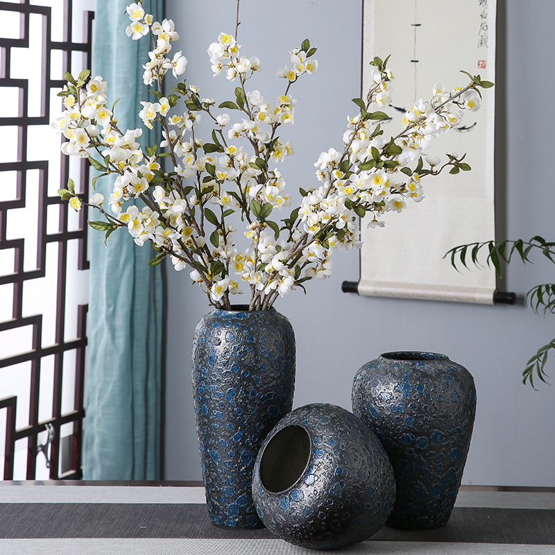 Jingdezhen Ceramic Vase Ceramic Art Blue Bubble Retro Old Classical Flower Arrange Living Room Flower Ornaments