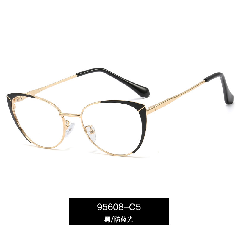 95608 nuevo metal de moda gafas lisas marco redondo de los hombres y las mujeres anti-azul gafas de luz artística de dos colores gafas de Marco