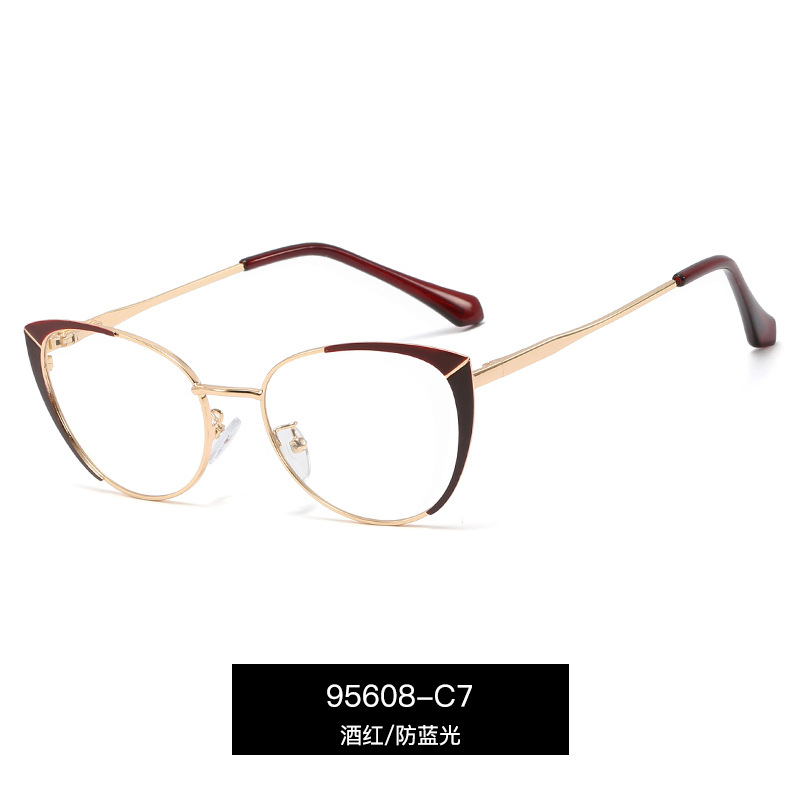 95608 nuevo metal de moda gafas lisas marco redondo de los hombres y las mujeres anti-azul gafas de luz artística de dos colores gafas de Marco