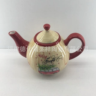 圣诞陶瓷茶壶 陶瓷白云土工艺品礼品 圣诞节贴花纸系列陶瓷冷水壶