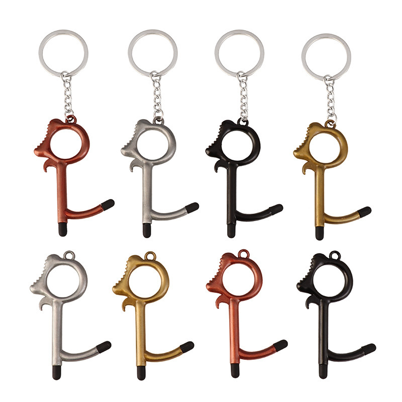 Factory direct EDC door opener keychain touch screen non-contact press elevator artifact keychain bottle opener pendant Factory direct EDC door opener keychain touch screen non-contact press elevator artifact keychain bottle opener pendant