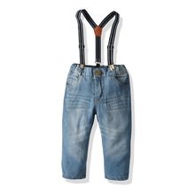 男童牛仔长裤 中小大儿童宝春秋背带裤 拉链休闲外穿潮帅一件代发