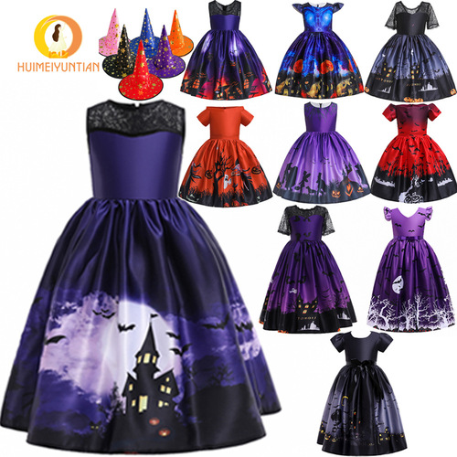 Wholesale 2026 new European and American Halloween Christmas girls 'dress dress forged cloth printed children's jumpsuit princess dress