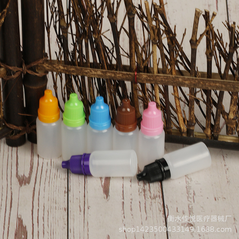 Fábrica en stock al por mayor 10ml sub-embalaje botella de gota botella pequeña botella de agente de agua de plástico botella de tinta multicolor