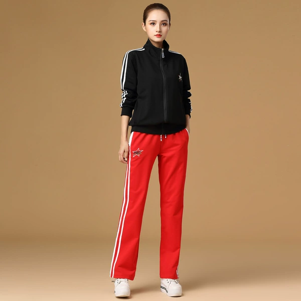 Five-star black jacket + five-star red sweatpants