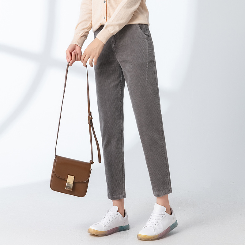 Quần culottes nữ ống rộng nhung kẻ dáng harem — Màu đen