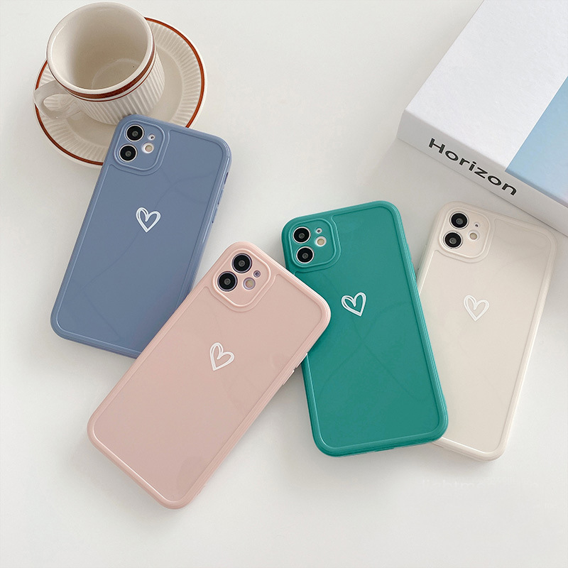 iPhone11ProMax Simple Love Phone Case XR Full-Covered Phone Case 13max Straight Side Silicone Drop-Resistant Case