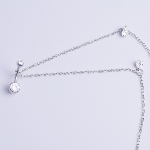 Popular Piercing Jewelry Belly Dance Long Cross Chain Double Diamond Belly Button Button Waist Chain AliExpress Simple