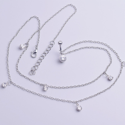 Popular Piercing Jewelry Belly Dance Long Cross Chain Double Diamond Belly Button Button Waist Chain AliExpress Simple