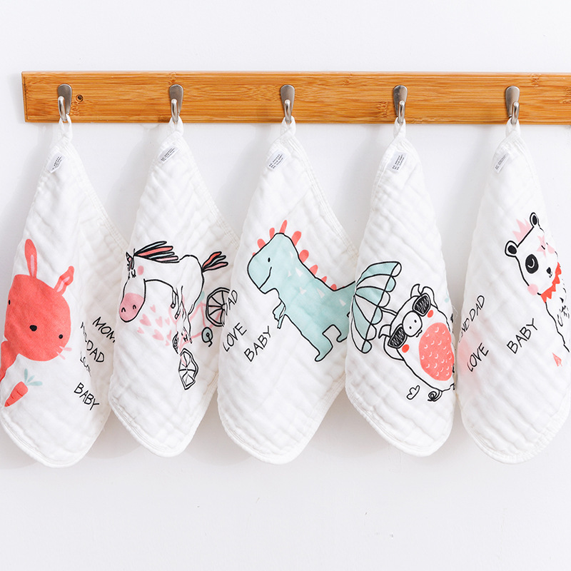 Baby printed square scarf 5 pieces suit cotton gauze newborn children absorbent face towel handkerchief baby saliva towel