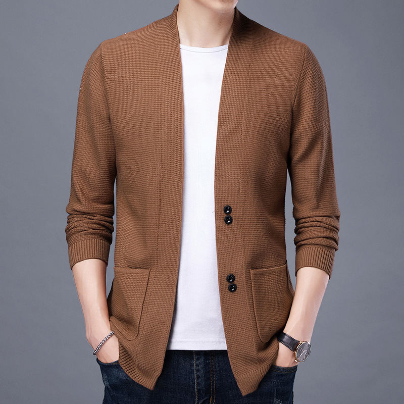 2020 Autumn new men's knitted cardigan fashion simple long sleeve with pocket casual fashion coat a generation of hair 2020 Autumn new men's knitted cardigan fashion simple long sleeve with pocket casual fashion coat a generation of hair