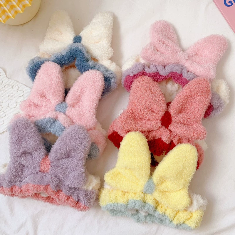 Триколор Повязка для волос с большим бантом Милый мультфильм Маска для мытья лица Макияж Наносить маску Повязка для волос Повязка на голову Триколор Шить Повязка для волос