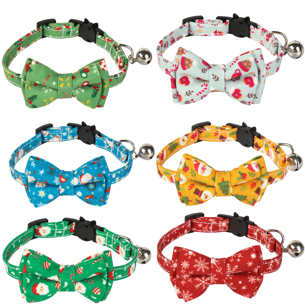 Fabricantes de nuevos productos de mascotas transfronterizos en stock Santa Claus Snowflake Collar de gato de Navidad