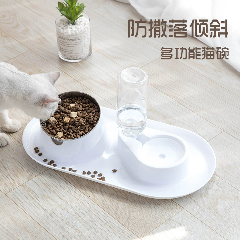 Съемная и моющаяся двойная чаша из нержавеющей стали с защитой от брызг и защитой от наклона Миска для домашних животных для шейного отдела позвоночника Миска для кошек и питья для собак двойного назначения