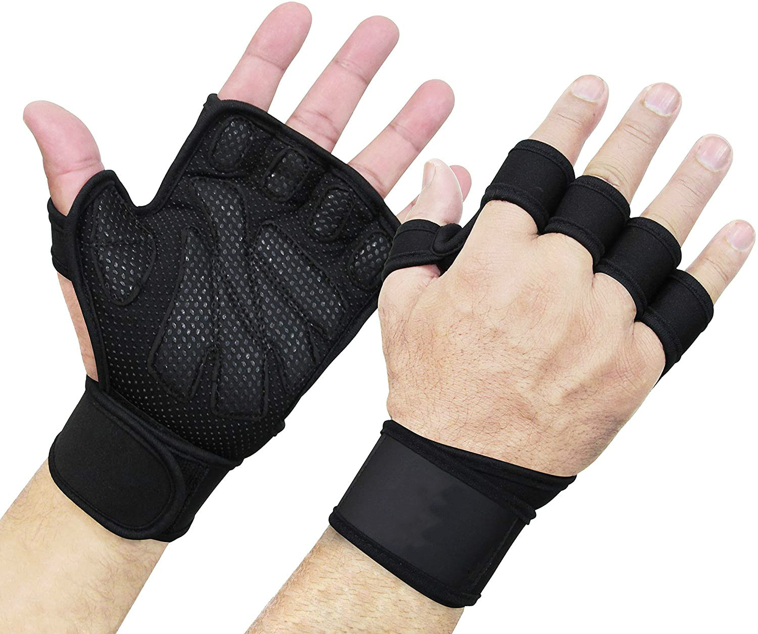 Venta al por mayor de la fábrica de cuero engrosada silicona guantes de ciclismo guantes de fitness levantamiento de pesas media banda de dedo guantes de muñeca