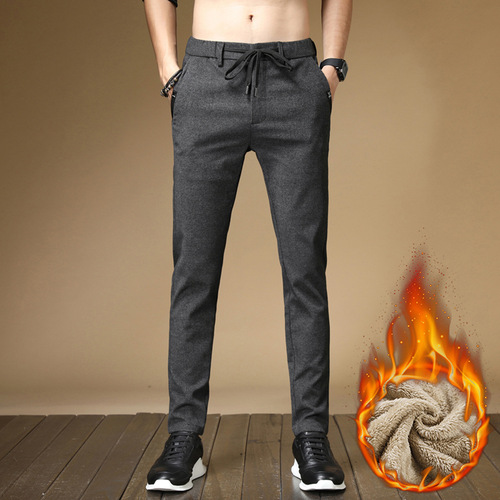 Men's Winter Leisure Pants with Fleece Lining and Thickening 2024 Tailored Straight Leg Youth Men's Pants Winter Wholesale Fleece Men's Pants