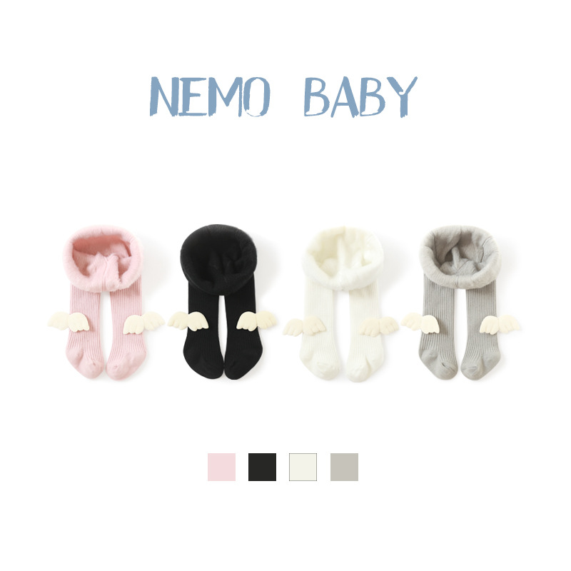 Pantimedias para niños Otoño e Invierno engrosadas polainas de bebé cálido con forro polar alas de estilo coreano calcetines de color sólido para niñas