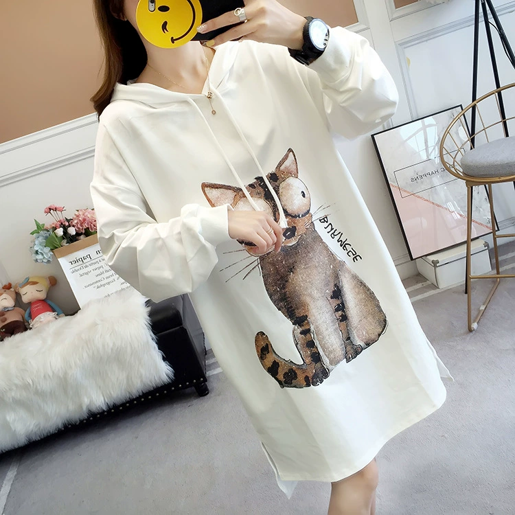 Большое количество пятно одежды для беременных 2024 Весна и Осень с капюшоном Тонкий хлопок модный свободный с длинными рукавами