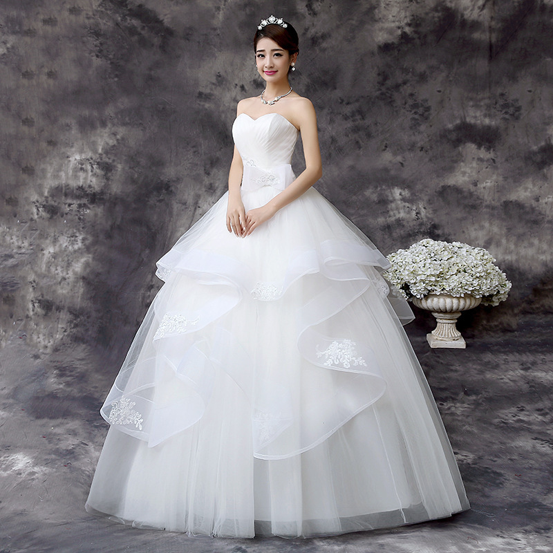 New Bridal Dress Slim Fit White Strapless Ribbon Korean Wedding Dress Slim Strapless Strap Wedding Dress Wholesale