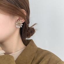 韩国东大门银针香槟灰水晶设计师花朵闪钻气质优雅耳钉
