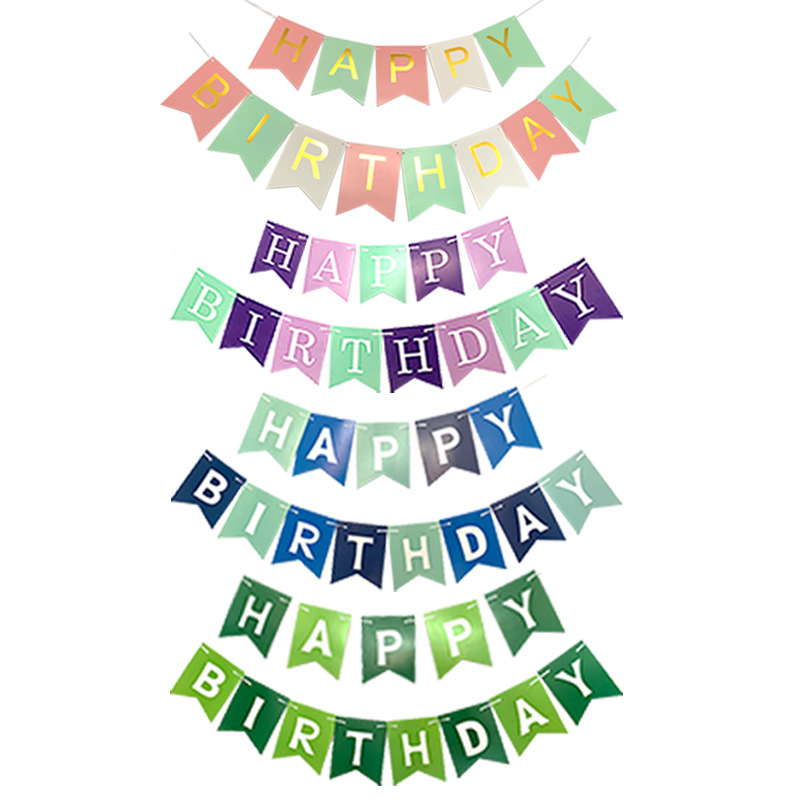 Happy Birthday Bronzing Letter Fishtail Banner Pink Color Flag Flower Party Flag Baby Year Old Decoration Supplies