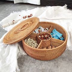Vietnamese Handcrafted Rattan Basket: Rustic, Creative Candy Basket for Storing Fruit, Snacks, and Desserts | Divided Storage Container