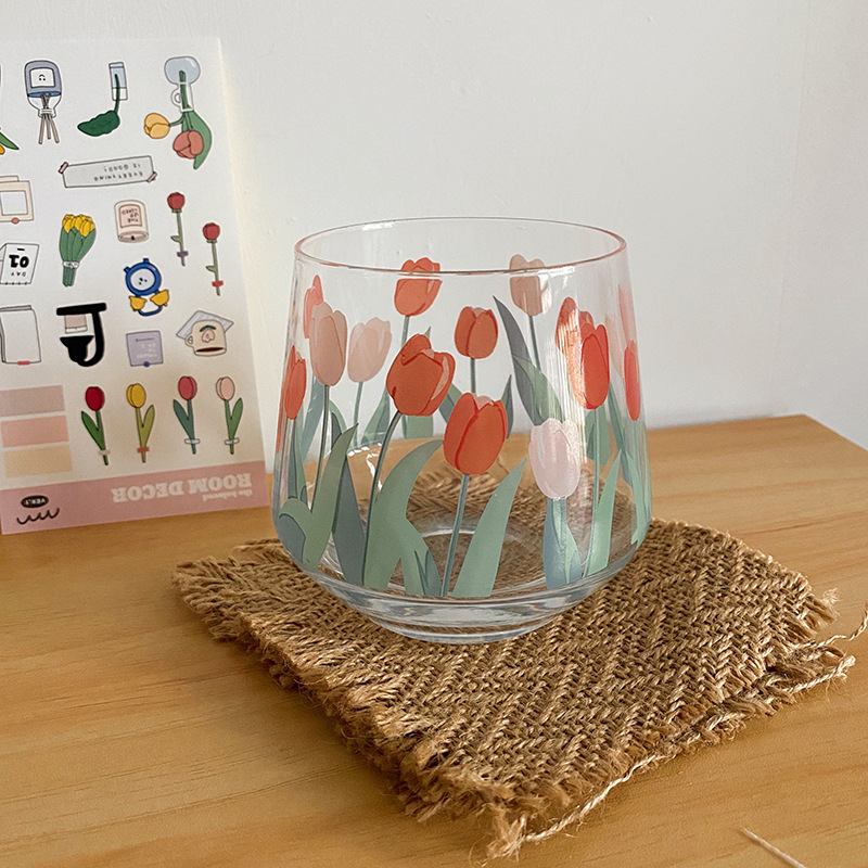 Korean tulip glass INS net red flower cup milk cup house drinking…
